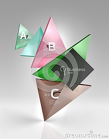 Glossy glass translucent triangles on 3d empty space Vector Illustration