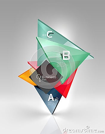 Glossy glass translucent triangles on 3d empty space Vector Illustration