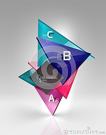 Glossy glass translucent triangles on 3d empty space Vector Illustration