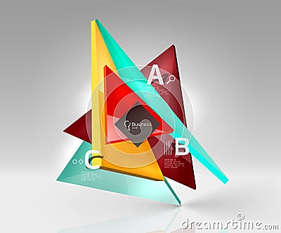 Glossy glass translucent triangles on 3d empty space Stock Photo