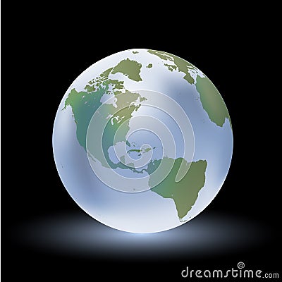 Glossy globe with reflection. World shows USA Vector Illustration