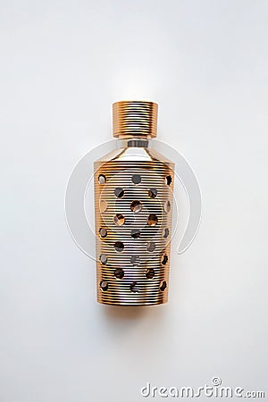 Glossy golden perfume bottle container mockup Stock Photo