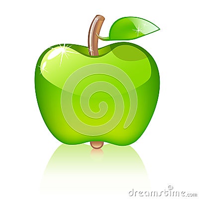 Glossy green apple with leaf Vector Illustration