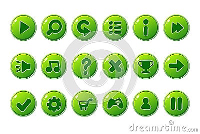 Glossy green Buttons for all kinds of Casual, Cartoons elements for games assets Vector Illustration