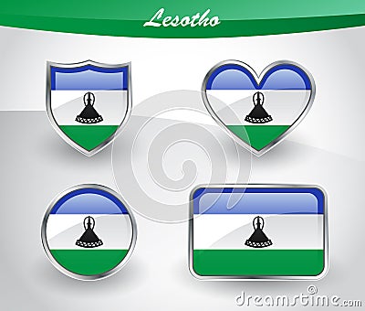 Glossy Lesotho flag icon set Vector Illustration