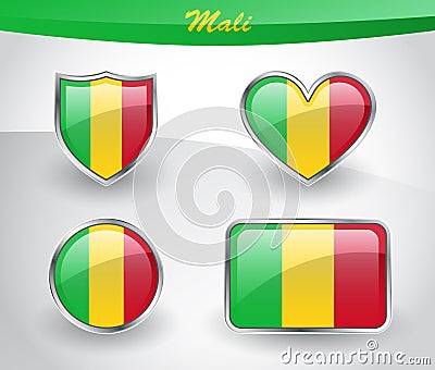 Glossy Mali flag icon set Vector Illustration