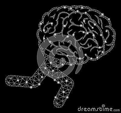 Glossy Mesh Carcass Running Brain with Light Spots Vector Illustration