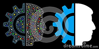 Glossy Mesh 2D Android Robotics Icon with Light Spots Vector Illustration