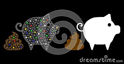 Glossy Mesh Carcass Pig Shit Icon with Flare Spots Vector Illustration