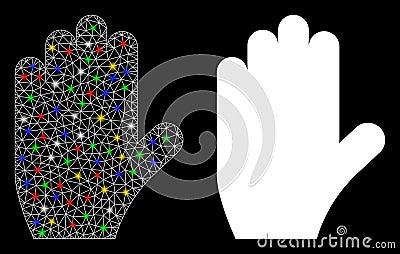 Flare Mesh Network Voting Hand Icon with Flare Spots Vector Illustration