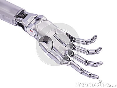 Glossy Metal Cyborg Hand 3d Illustration Concept Isolated on White Stock Photo