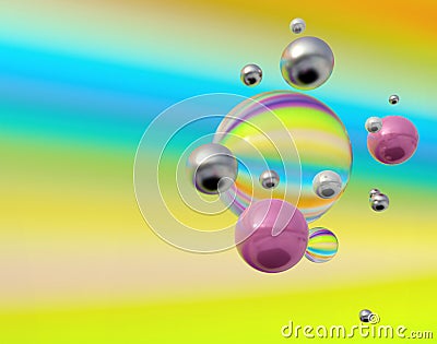 Glossy metal and glass rainbow spheres background Stock Photo