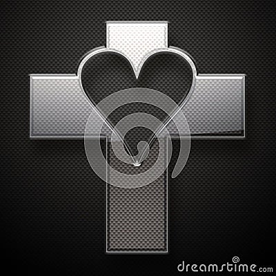 Glossy metal Jesus Cross heart shape Stock Photo