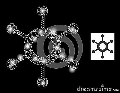 Glossy Net Central Connection Icon with Constellation Lightspots Vector Illustration