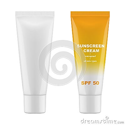 Glossy packaging for cosmetics. Sunscreen cream Vector Illustration