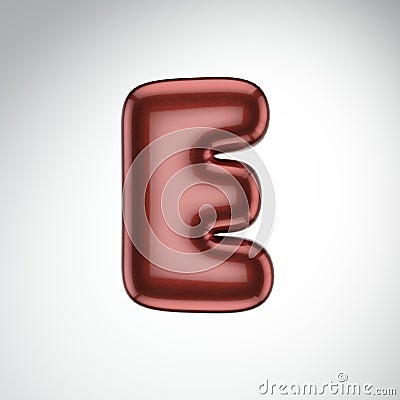 Glossy paint letter E. 3D render of bubble font with glint isolated on white background Stock Photo