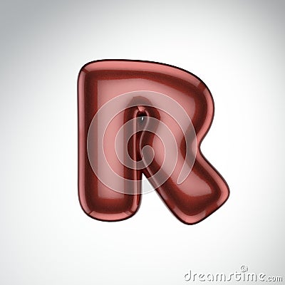 Glossy paint letter R. 3D render of bubble font with glint isolated on white background Stock Photo