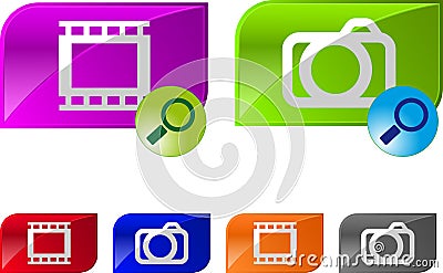 Glossy photo video buttons Vector Illustration