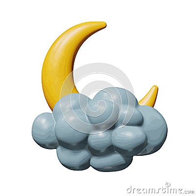 Glossy plastic moon sleep in gray cloud at night Vector Illustration