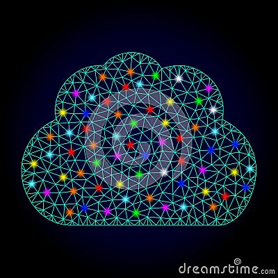 Vector Wire Frame Mesh Cloud with Glowing Spots for Chistmas Vector Illustration