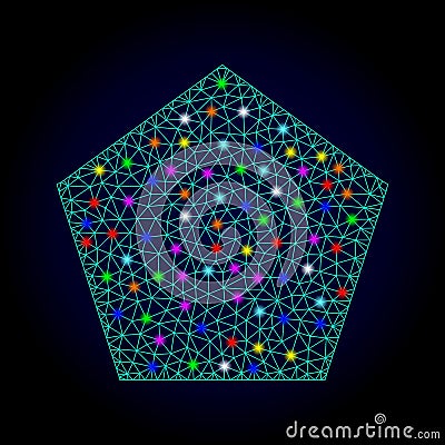 Vector Carcass Mesh Filled Pentagon with Glare Spots for Chistmas Vector Illustration