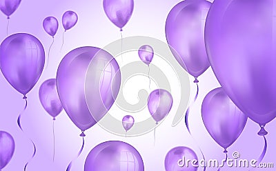 Glossy purple color Flying helium Balloons backdrop with blur effect. Wedding, Birthday and Anniversary Background. Vector Cartoon Illustration