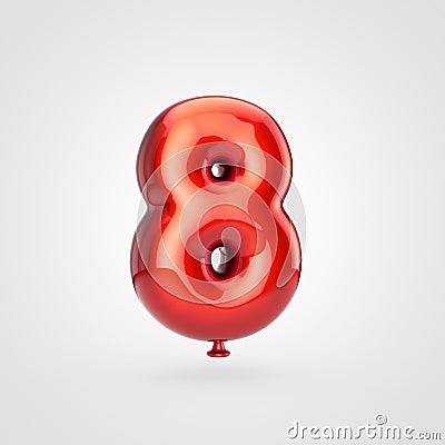 Glossy red balloon number 8 isolated on white background. Stock Photo