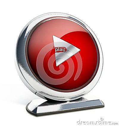 Glossy red button with play button. Cartoon Illustration
