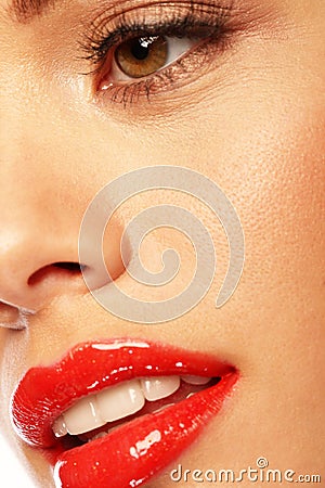 Glossy Red Lips Stock Photo