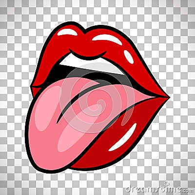 Glossy red woman lips with tongue Vector Illustration