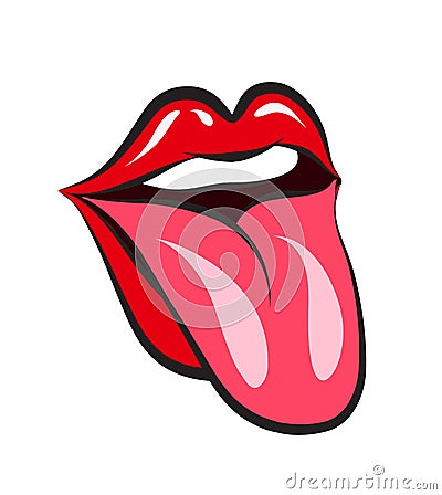 Glossy red woman lips with tongue on white background. Vector il Vector Illustration