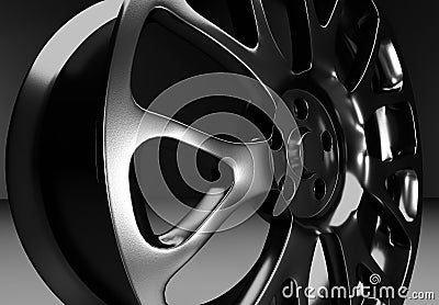 Glossy rim wheel car accessories in dark scene Stock Photo