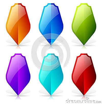 Glossy shields with reflection and shadow - Blank shield icon-sh Vector Illustration