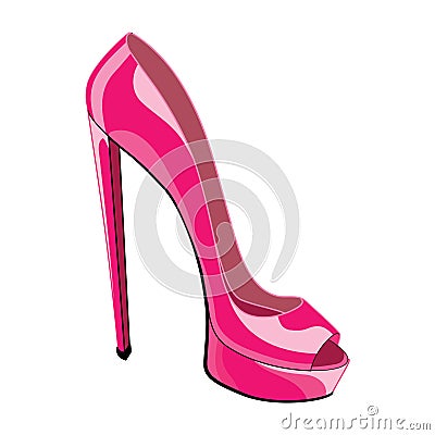 Glossy and shiny pink high heel shoe Vector Illustration