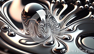 Glossy silver metal fluid glossy chrome mirror water effect background. Generative ai Stock Photo