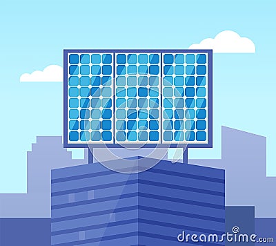 Glossy Solar Powered on Top of Building Vector Vector Illustration