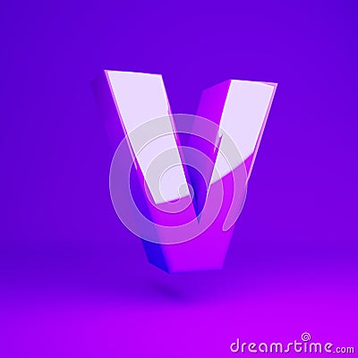 Glossy violet letter V uppercase violet matte background Stock Photo