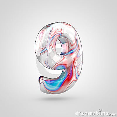 Glossy water marble number 9 isolated on white background Stock Photo