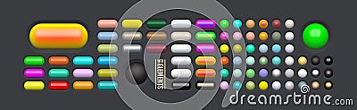 Glossy web elements. Colored oval buttons for your design. 3d glass menu icons. Vector illustration Vector Illustration