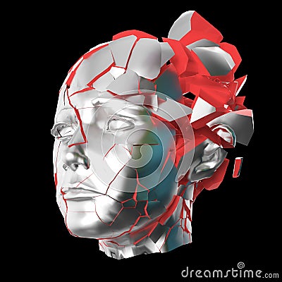 Glossy woman head exploding shuttered - Headache, mental problems, stress Cartoon Illustration