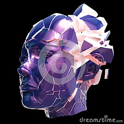 Glossy woman head exploding shuttered - Headache, mental problems, stress Cartoon Illustration