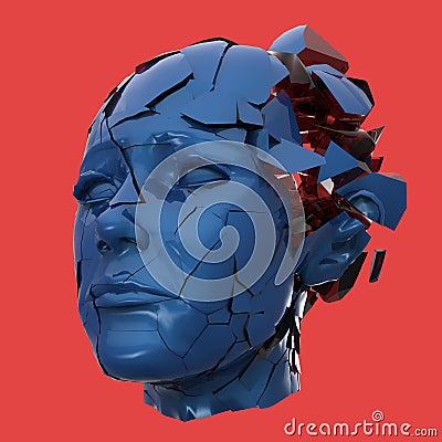 Glossy woman head exploding shuttered - Headache, mental problems, stress Cartoon Illustration