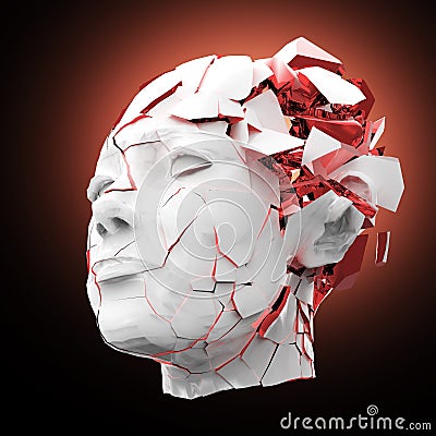 Glossy woman head exploding shuttered - Headache, mental problems, stress Cartoon Illustration
