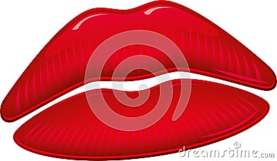 Glossy woman red lips isolated on white Cartoon Illustration