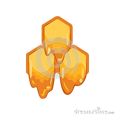 Glossy yellow pattern with honeycomb and sweet honey drips. Sweet background. Honey vector illustration. Fragment of Vector Illustration