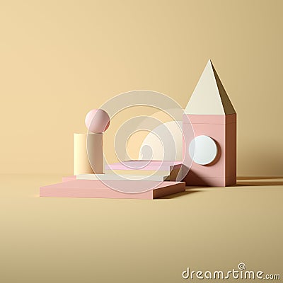 Glossy Yellow Stage Realistic 3D rendering Scene With Basic Shapes and Minimal Objects Stock Photo