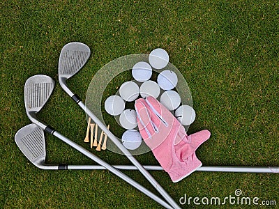 Glove balls putter iron wages and golf club driver Stock Photo