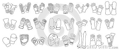 Glove isolated outline set icon. Vector illustration gauntlet on white background. Vector outline set icon glove . Vector Illustration