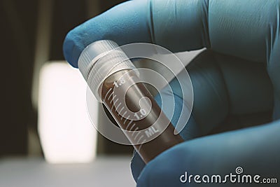 Gloved Hand Holding Zika Vial, Stock Photo