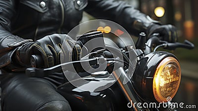 Gloved Hand on Motorbike's Throttle. Generative AI Stock Photo